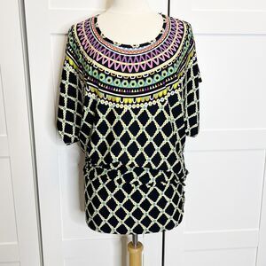 Trina Turk Womens Multicolor Crew Neck Pullover Tunic Cover-Up Size Medium